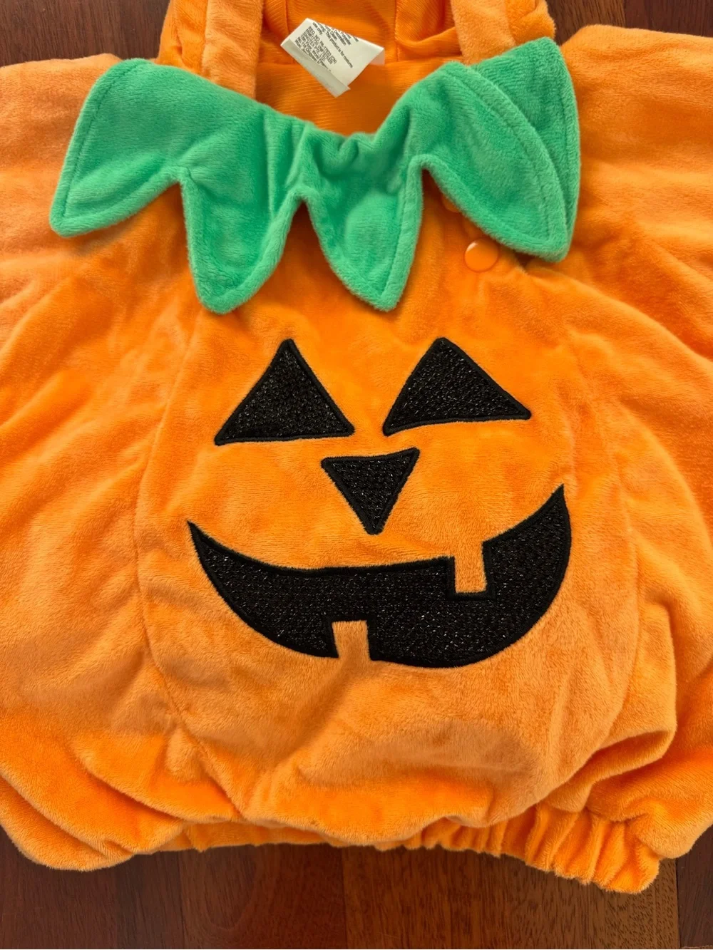 Kids Pumpkin Hooded Costume Jacket - Orange with Green Trim